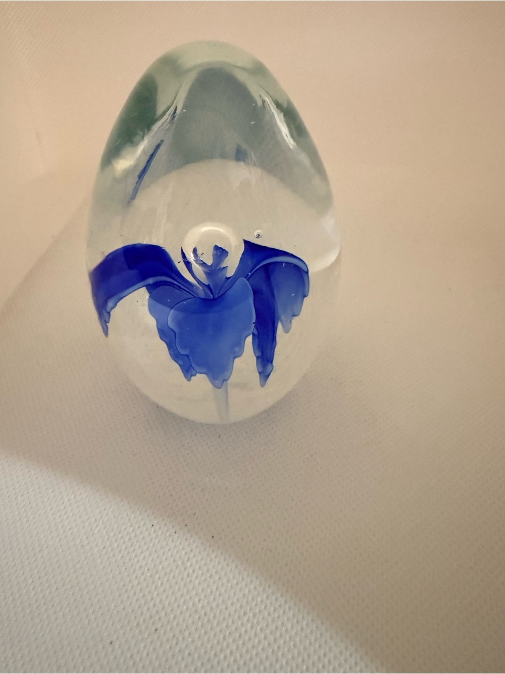 Clear Glass Paperweight with Blue Floral Core